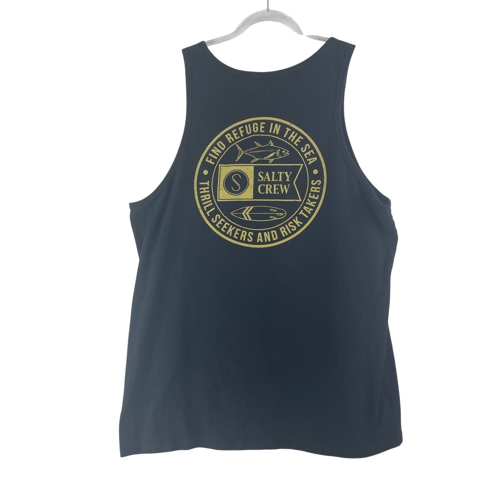 Salty Crew Tank Top XXL Black Find Refuge In The Sea Surf Skate Fishing Graphic - Picture 3 of 7
